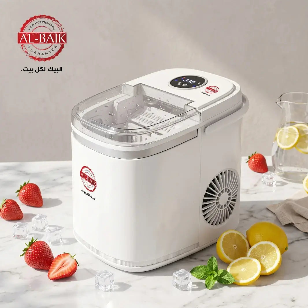 AL-BAIK Digital Ice Maker – 130W | Touch Control | Self-Cleaning | Up to 15kg Ice Per Day