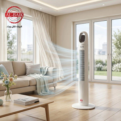 AL-BAIK Tower Fan – 45W | 3 Speed Settings | LED Display | Remote Control | 24-Hour Timer