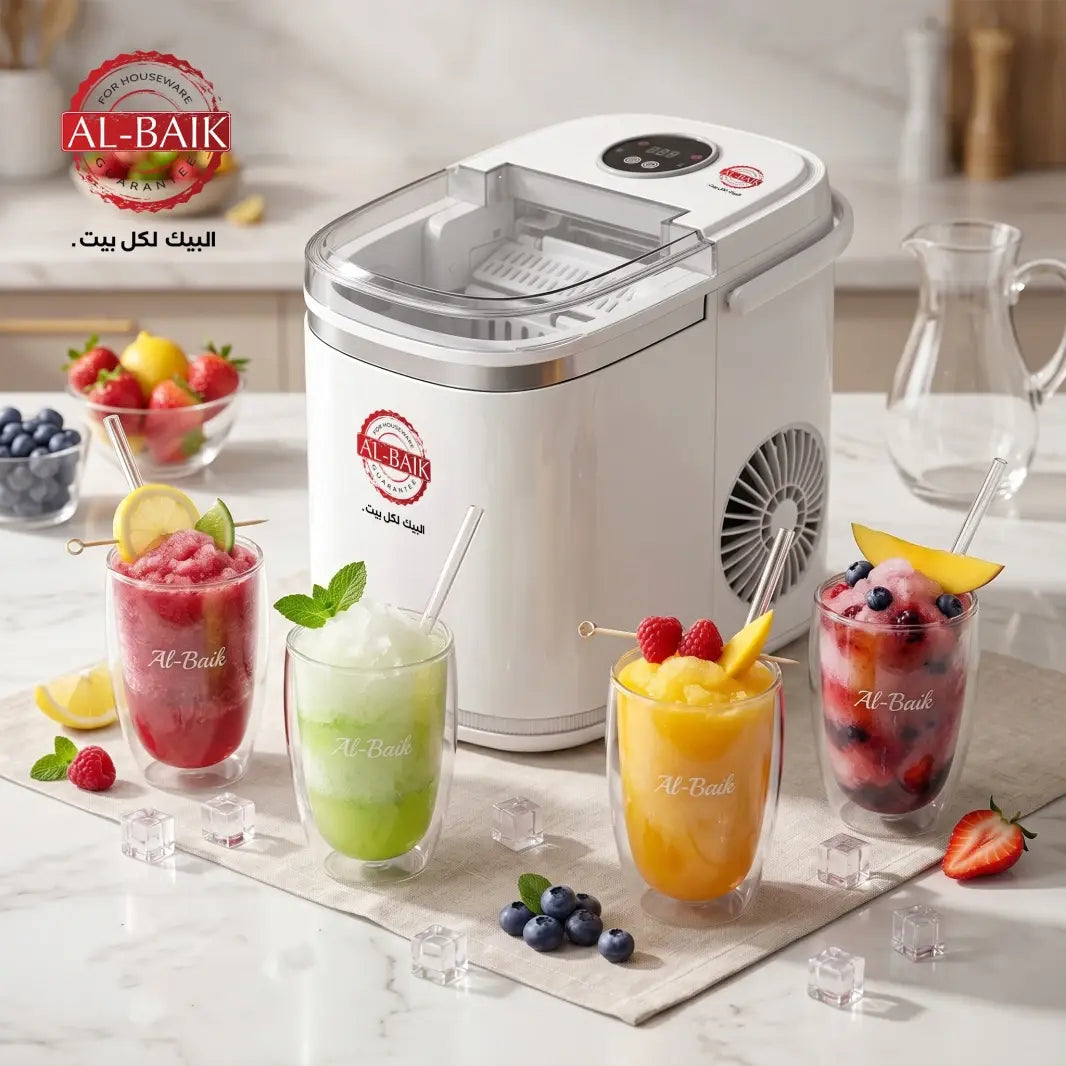 AL-BAIK Digital Ice Maker – 130W | Touch Control | Self-Cleaning | Up to 15kg Ice Per Day