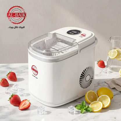 AL-BAIK Digital Ice Maker – 130W | Touch Control | Self-Cleaning | Up to 15kg Ice Per Day