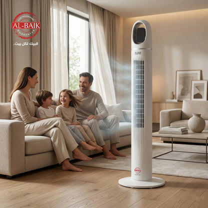 AL-BAIK Tower Fan – 45W | 3 Speed Settings | LED Display | Remote Control | 24-Hour Timer