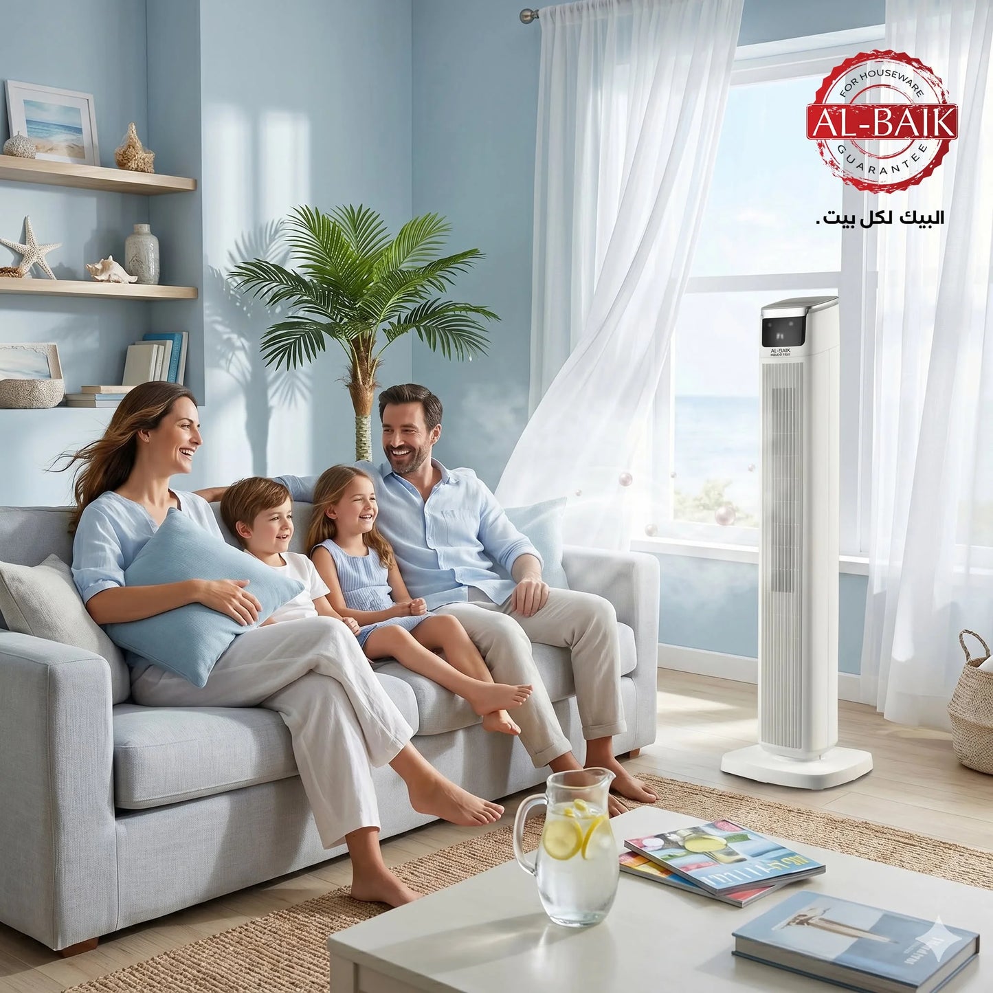 AL-BAIK Tower Fan – 43" | 45W | 3 Speeds | Oscillation | LED Display | Remote Control