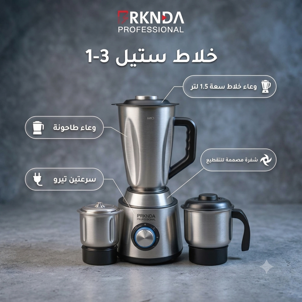 Brknda Professional 3-in-1 Blender | Multi-Purpose Chopper & Coffee/Spice Grinder